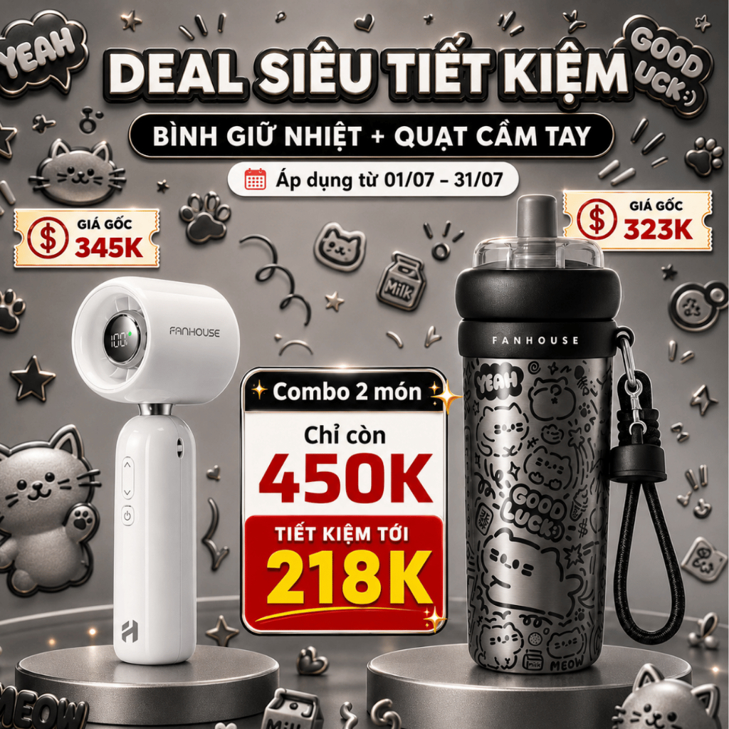 Bình giữ nhiệt Milky Tea Inox 316L phủ sứ 700ml, Ly nước giữ nhiệt Fan House ống hút trà sữa | BigBuy360 - bigbuy360.vn