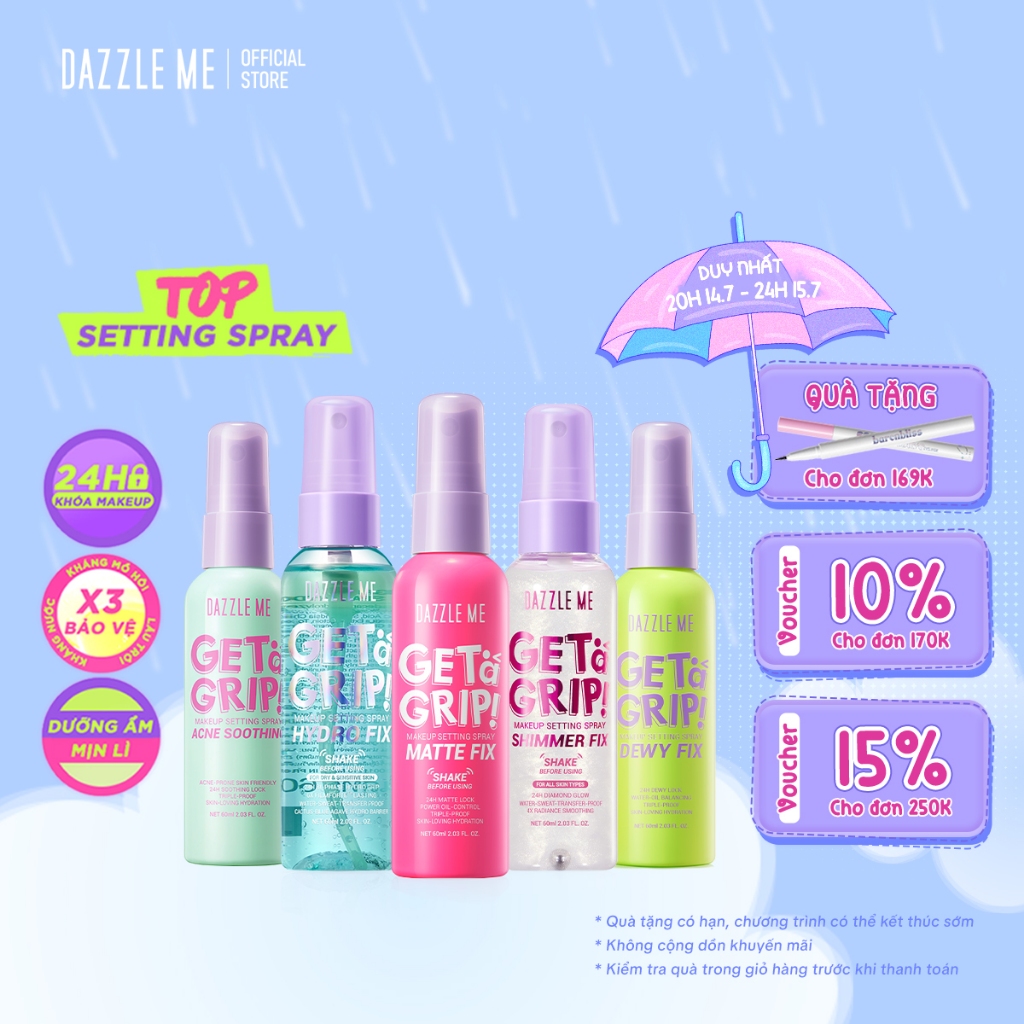 Xịt Khóa makeup Nền DAZZLE ME Setting Spray Dewy Fix Cố Định Trang Điểm Lâu Trôi Cấp Ẩm 60ml