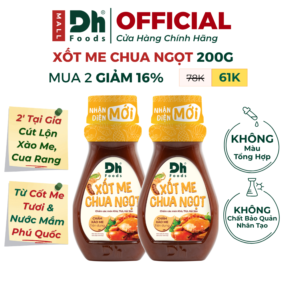 Combo 2 Xốt Me Chua Ngọt 200g Dh Foods - Sốt Me Chua Ngọt Làm Ghẹ Sốt Me, Trứng Cút Lộn Xào Me Tiện Lợi, Nhanh Chóng