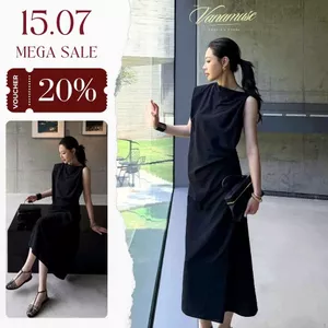 Váy Dáng Dài Trễ Vai Chiết Eo Chất Liệu Đũi Mềm Thoáng Mát Mặc Đi Làm, Đi Chơi Vana Muse
