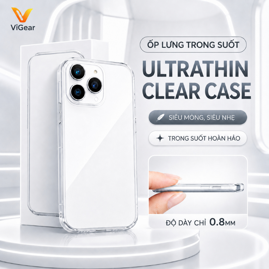 [HỎA TỐC] Ốp lưng điện thoại iPhone Trong Suốt ULTRATHIN ViGear Siêu Mỏng Nhẹ Thiết Kế Dẻo Dai Chống Xước