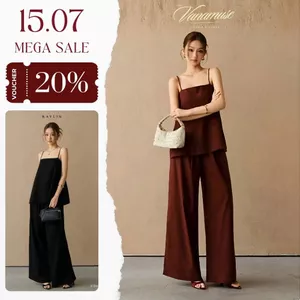 Set Áo 2 Dây Phối Quần Suông Dài Chất Liệu Vải Trượt Mềm Thoáng Mát Sang Chảnh