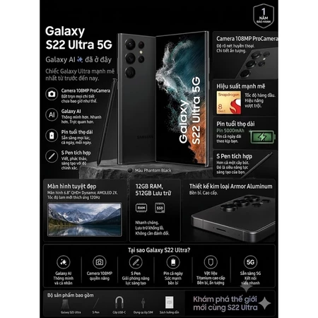 Like NEW Galaxy S22Ultra 5G 12GB/128GB 2 SIM Màn 6.8inch Camera 200MP 5000mAh Fullbox