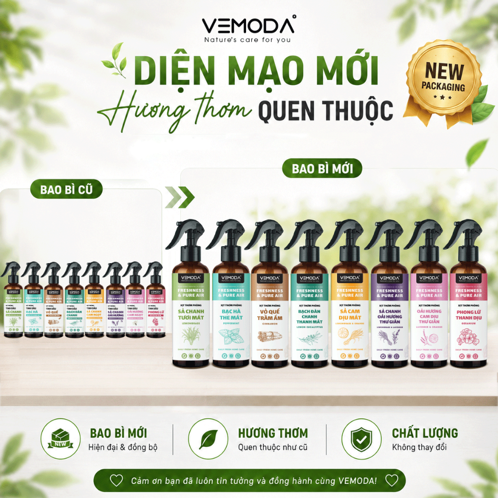 Xịt phòng tinh dầu Sả Chanh, Bạc Hà, Quế VEMODA giúp thơm phòng, xua đuổi muỗi côn trùng, khử mùi | BigBuy360 - bigbuy360.vn