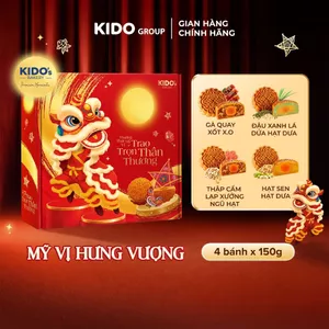 Bánh Trung Thu KIDO - HỘP MỸ VỊ HƯNG VƯỢNG - Combo gồm 4 bánh 150g loại 1 trứng - Kido Group