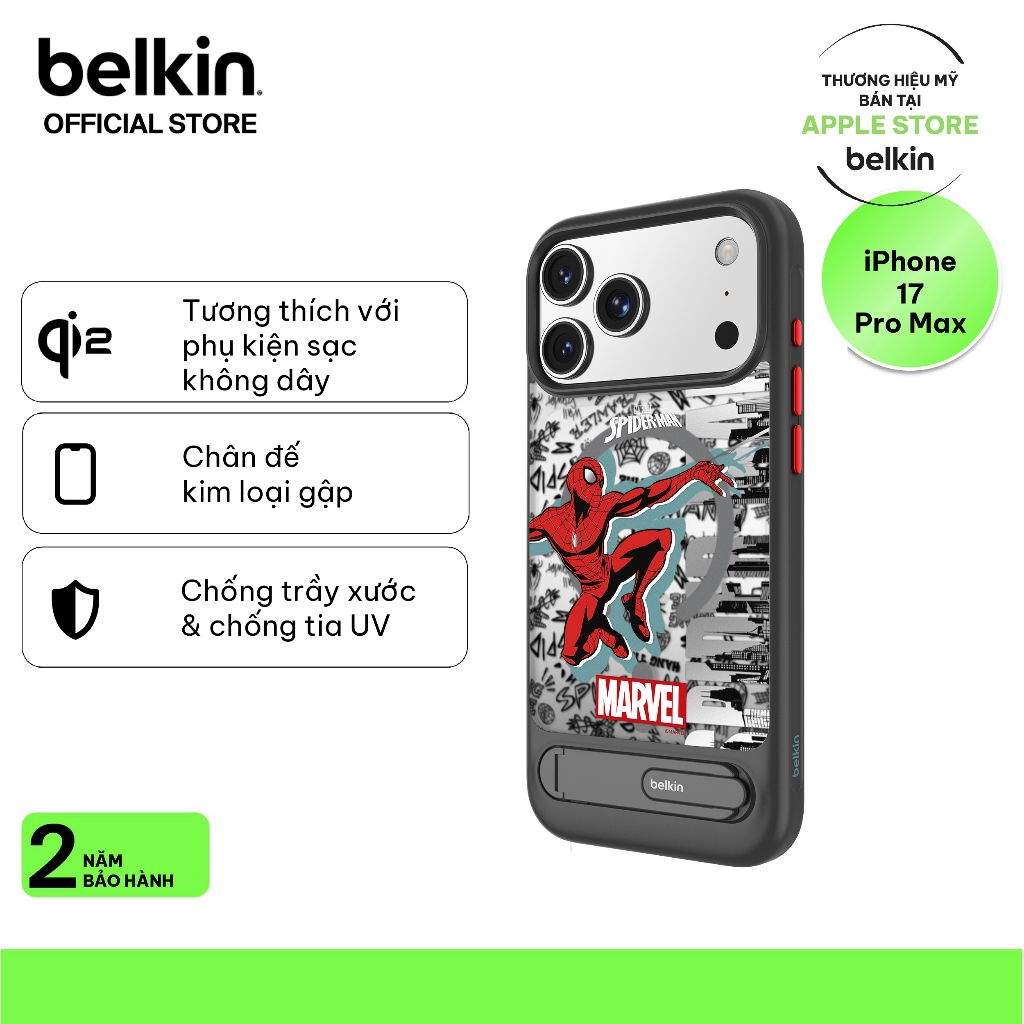 Ốp lưng iPhone 17 Pro Max Belkin sạc hỗ trợ sạc MagSafe kèm chân dế gập xoay 360 độ chống trầy xước | BigBuy360 - bigbuy360.vn