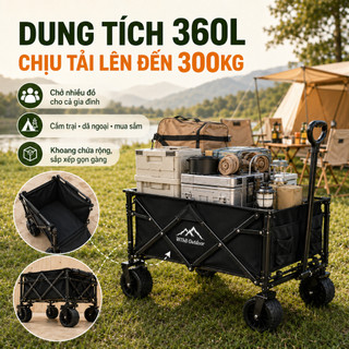 WTHB Xe kéo hàng cắm trại gấp gọn 360L, tải 300kg, khung thép chắc chắn, dễ gấp, tiện dụng cho mọi chuyến đi