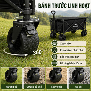 WTHB Xe kéo hàng cắm trại gấp gọn 360L, tải 300kg, khung thép chắc chắn, dễ gấp, tiện dụng cho mọi chuyến đi