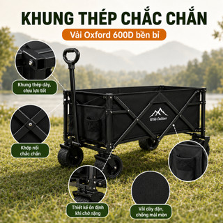 WTHB Xe kéo hàng cắm trại gấp gọn 360L, tải 300kg, khung thép chắc chắn, dễ gấp, tiện dụng cho mọi chuyến đi