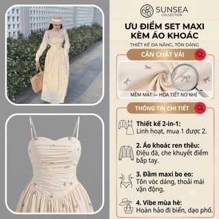 Váy nữ 2 dây cúp ngực chiết eo họa tiết nơ nhí siêu xinh kèm áo khoác cadigan mỏng,đầm nữ dáng dài tiểu thư HCOM25494