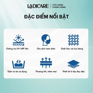 Combo 3 Khẩu Trang Chống Nắng UPF50+ LADICARE – Che Kín Mặt, Mát Lạnh, Không Bí, Chống UV 99%