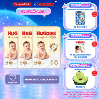 Combo 3 gói Tã quần Huggies Skin Perfect Mega Jumbo cỡ M/L/XL/XXL với 2 vùng thấm giảm kích ứng