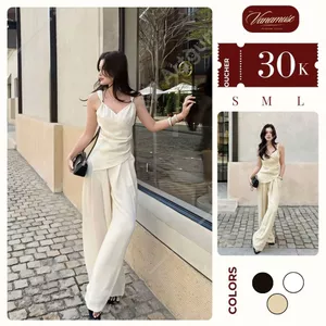 Set Áo 2 Dây Khuy Nổi Mix Quần Xuông Chất Liệu Đũi Hàn Mềm Mặc Đi Du Lịch, Dạo Phố - Vana Muse
