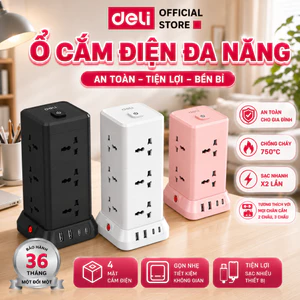 Ổ Cắm Điện Trụ/ Vuông DELI Sạc Nhanh USBTypeC 20W, Ổ Điện Trụ Để Bàn Cầu Chì Tự Ngắt CSuất 2500W - 4000W