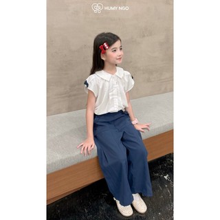 [BÁN CHẠY] Quần áo đi học bé gái 18-45kg HUMY NGO_Áo sơ mi trắng cổ sen cotton mềm mát & quần dài baggy cạp chun co dãn