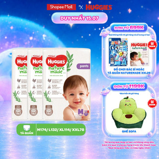 Combo 3 Tã quần Huggies Naturemade Platinum M58/L44/XL38/XXL26/XXXL28 miếng - QUÀ ĐÍNH KÈM GIỎ HÀNG