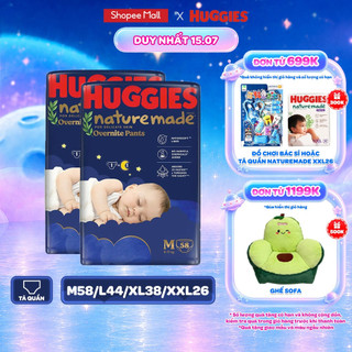 [Live Độc Quyền] Combo 2 Tã quần Huggies Naturemade ban đêm M58/L44/XL38/XXL26