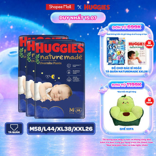 Combo 3 Tã quần Huggies Naturemade ban đêm M58/L44/XL38/XXL26