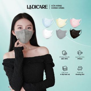 Khẩu trang 5D LADICARE [Thùng 100 Cái] kháng khuẩn 4 lớp dày dặn, ngăn ngừa bụi mịn và vi khuẩn, quai đeo mềm mại