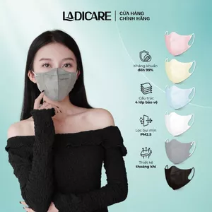 Khẩu trang 5D LADICARE [Thùng 100 Cái] kháng khuẩn 4 lớp dày dặn, ngăn ngừa bụi mịn và vi khuẩn, quai đeo mềm mại