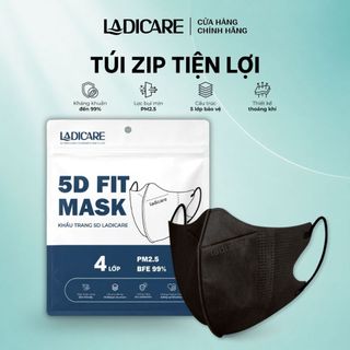Khẩu trang 5D LADICARE [Thùng 100 Cái] kháng khuẩn 4 lớp dày dặn, ngăn ngừa bụi mịn và vi khuẩn, quai đeo mềm mại