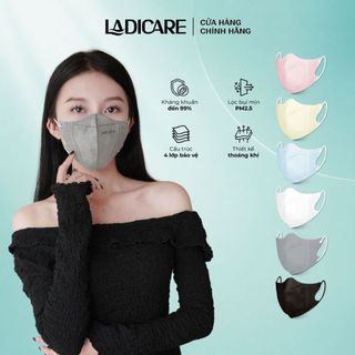 Khẩu trang 5D LADICARE [Thùng 100 Cái] kháng khuẩn 4 lớp dày dặn, ngăn ngừa bụi mịn và vi khuẩn, quai đeo mềm mại