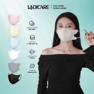 Khẩu trang 5D LADICARE [Set 200 Cái]  4 lớp kháng khuẩn hiệu quả, không hằn dây, thoáng mát êm nhẹ