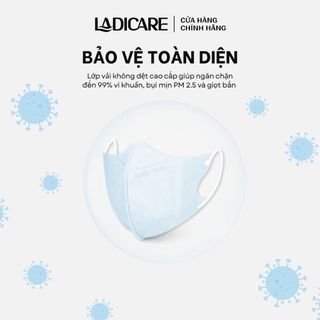 Khẩu trang 5D LADICARE [Thùng 100 Cái] kháng khuẩn 4 lớp dày dặn, ngăn ngừa bụi mịn và vi khuẩn, quai đeo mềm mại