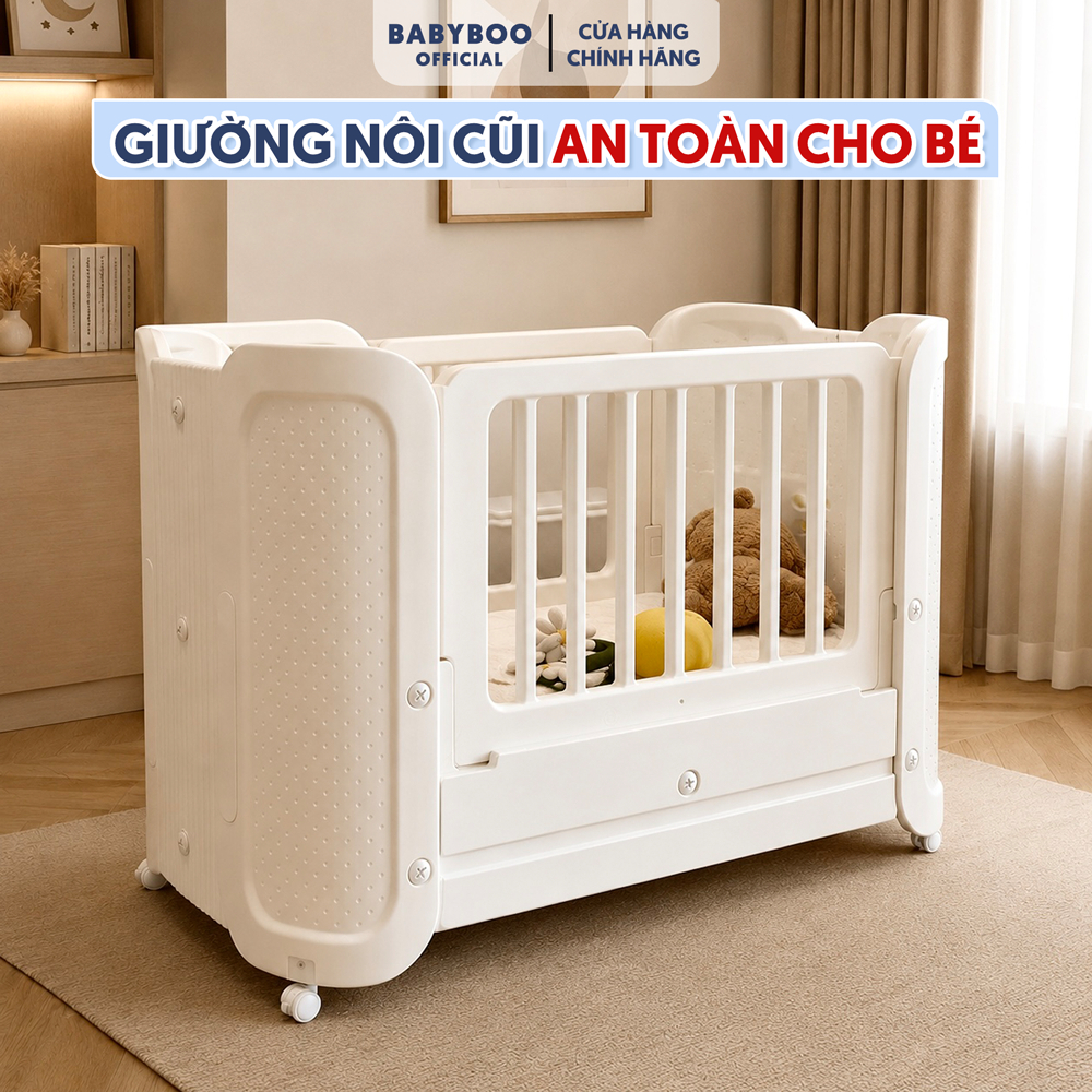 Nôi Cũi, Giường Cho Bé Little Kicks, Giường Ngủ Nhựa Cao Cấp Đa Năng, An Toàn Cho Bé Sơ Sinh