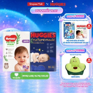 Combo Tã Quần Ngày và Đêm Huggies Naturemade Size M58/L44/XL38/XXL26 miếng