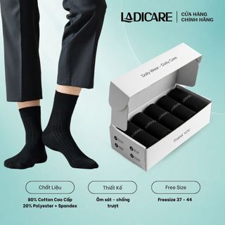Hộp 10 Đôi Tất Vớ Trơn Nam Nữ LADICARE 3 Màu Trắng, Đen Xám, Chất Liệu Dày Dặn, Thấm Hút Mồ Hôi Thoáng Khí