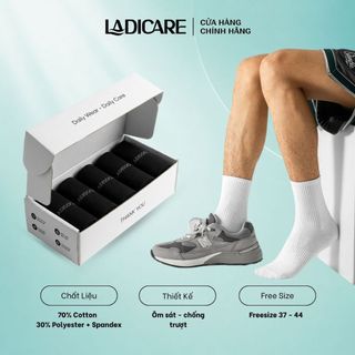 Tất vớ thể thao cotton nam nữ LADICARE [5 TẶNG 1] 2 màu trắng đen cực dày dặn, êm ái co dãn linh hoạt, thoáng khí