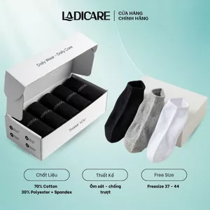 Hộp 10 Tất vớ trơn unisex nam nữ LADICARE sợi cotton thời trang 2 màu trắng đen dày dặn êm ái khử mùi tốt