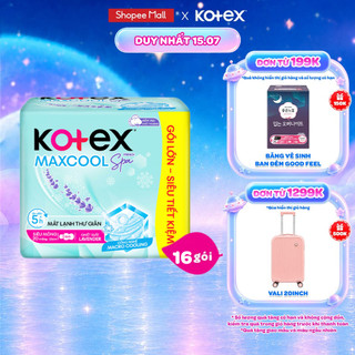 Combo 16 gói băng vệ sinh Kotex Maxcool French Spa Siêu mỏng cánh 23cm 20 miếng/gói, Mặt bông, Thấm hút