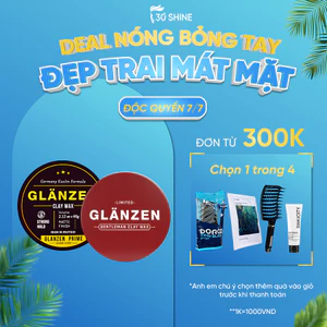 Sáp vuốt tóc nam GLANZEN 30Shine phân phối chính hãng 60g tạo kiểu cực chất không bóng giữ nếp 24h
