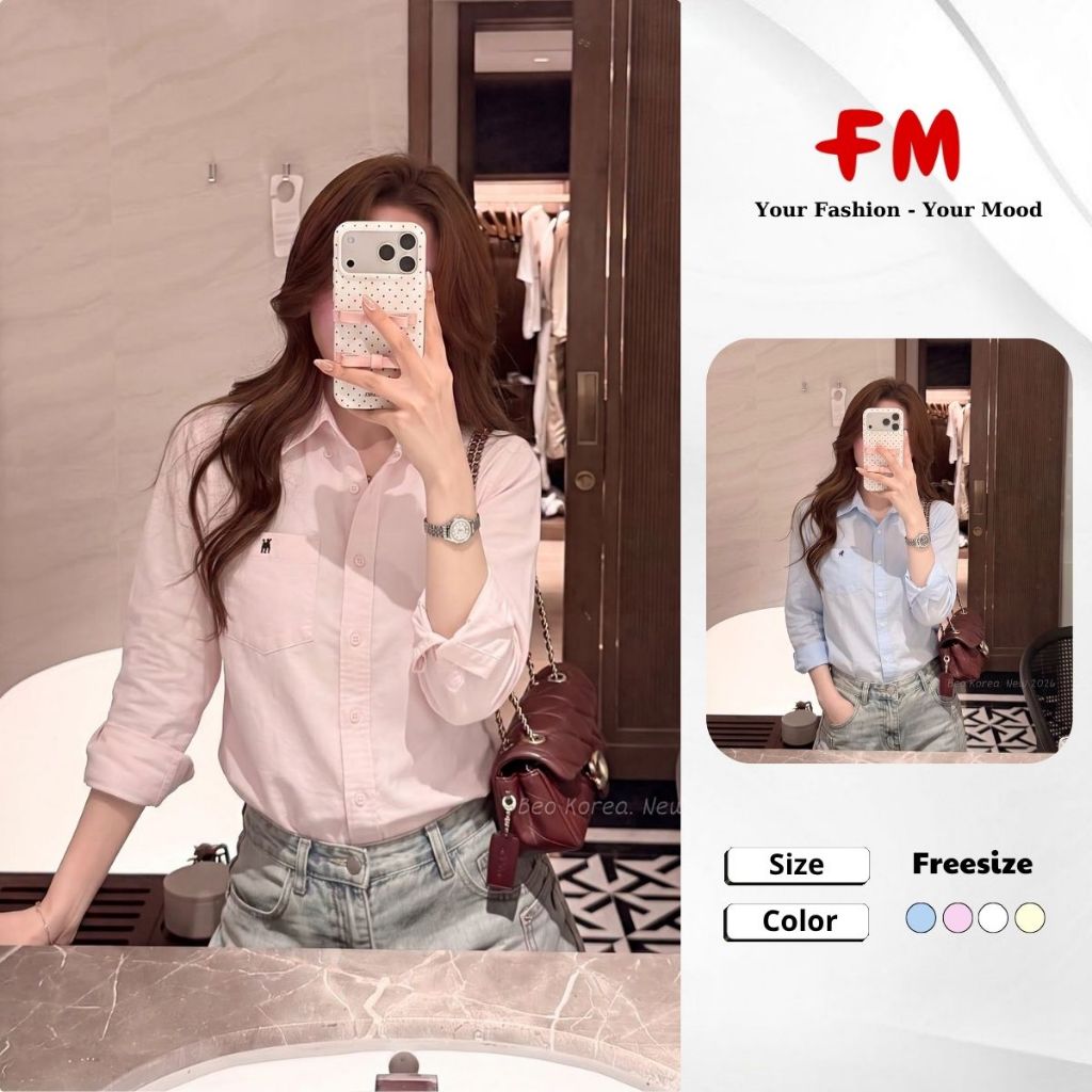 Áo Sơ Mi Tay Dài Nữ Oversize FMSTYLE 1 Túi Thêu Hươu Form Rộng Thanh Lịch 26070451