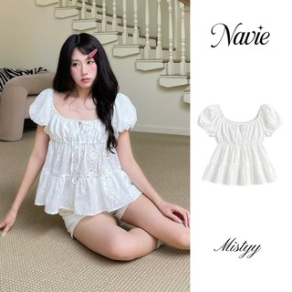 NAVIE X KURV (CÓ BIGSIZE ) - Áo babydoll thêu hoa MISTYY phối nơ thời trang nữ