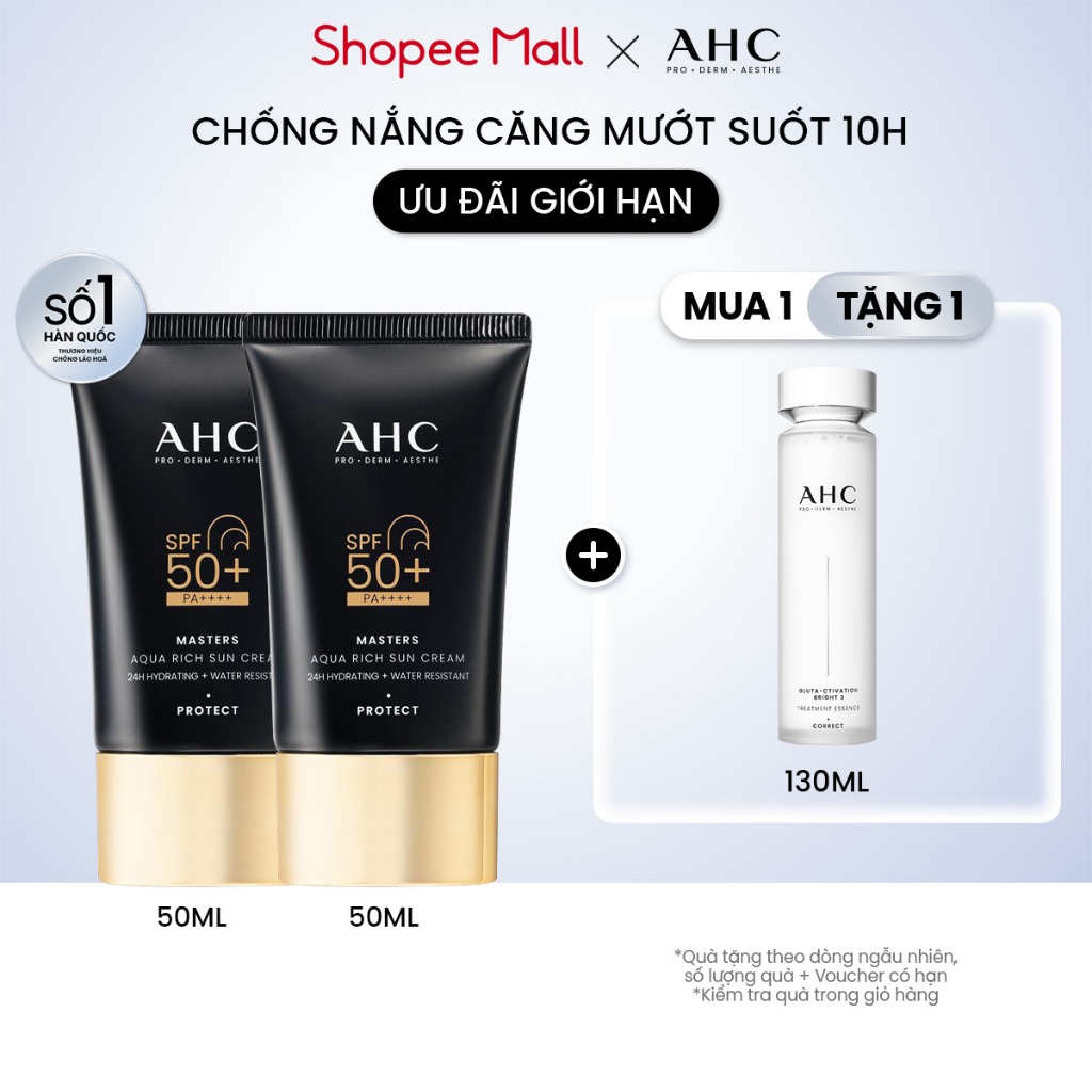 Bộ đôi Kem chống nắng AHC phổ rộng 400nm căng mướt da chuẩn Hàn (50 ml x2) Masters Aqua Rich Sun Cream | BigBuy360 - bigbuy360.vn