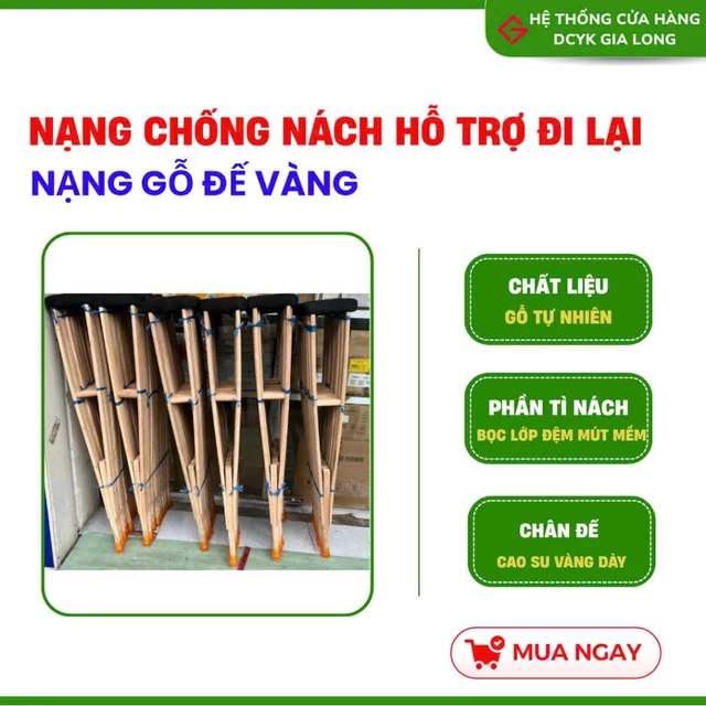 Nạng Gỗ Chống Nách Loại 1 Cứng Cáp, Nạng Gỗ Tập Đi, Nạng Chống Nách Bằng Gỗ Tập Đi Lại, Nạn Gỗ