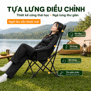 Ghế Camping Ngả Lưng Gấp Gọn Tựa Lưng Cao, Ghế Dã Ngoại Thư Giãn Êm Ái Chịu Lực 300KG Có Túi Đựng Tiện Lợi