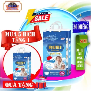 Mua 5 tặng 1 - COMBO 6 Bịt Tã Quần Rubi Premium Cao Cấp Size M 50 miếng