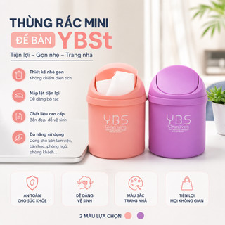 Thùng rác mini để bàn YBS, thùng rác nhựa có nắp đậy tiện lợi nhiều màu sắc, dùng cho văn phòng