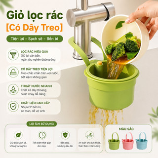 Giỏ lọc rác [Có Dây Treo] thực phẩm treo bồn rửa đa năng - Nắp tự động, lỗ thoát nước thông minh kèm rổ rửa trái cây