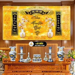 Tranh Treo Phòng Thờ " Cửu Huyền Thất Tỏ" - Tranh treo Decor phòng thờ Tráng Gương | Tranh Thờ Gia Tiên Sang Trọng