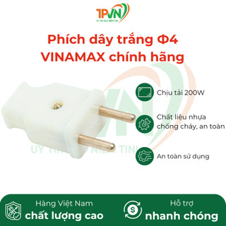 Phích cắm điện VINAMAX chân tròn phi 4, màu trắng - Hàng chính hãng