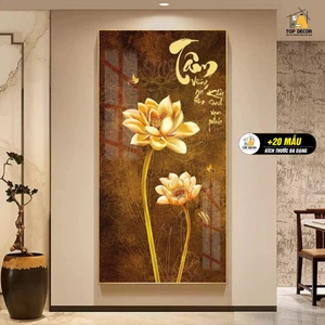 Tranh Tráng Gương Hoa Sen Thư Pháp Treo Phòng Khách, Phòng Ngủ, Phòng Làm Việc - Top Decor