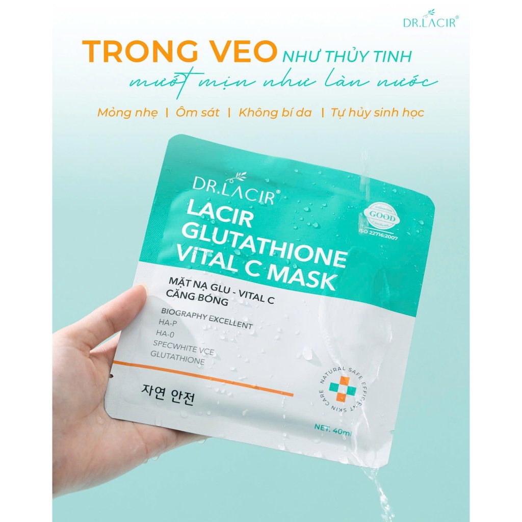 mặt nạ glutathione aquaring glass mask thuỷ tinh GLUTATHION Dr lacir, mặt nạ dưỡng căng bóng Glu mẫu mới [Chính hãng] Glutathione Aquaring Glass Mask với