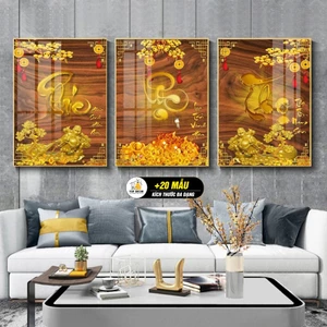 Bộ 3 Tranh " PHÚC LỘC THỌ" Tráng Gương, Tranh treo decor phòng khách -Trang Trí Treo Cầu Thang, Quà Tặng - Top Decor