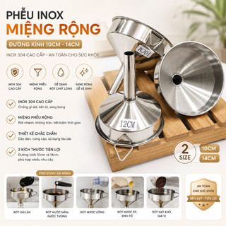 Phễu Inox Đường Kính 10cm - 14cm Miệng Rộng Để Rót Dầu/ Rượu/ Mật Ong Tiện Dụng Cho Nhà Bếp