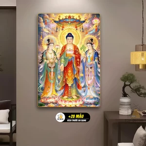 Tranh Tráng Gương "TÂY PHƯƠNG TAM THÁNH" Tranh Treo Tường Phật Giáo - Tráng Gương - Tranh treo Phòng Thờ